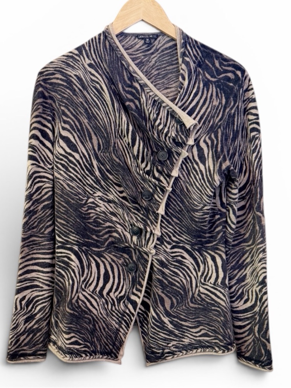 Lafayette 148 New York Black and Cream Zebra-Print Cardigan Excellent Condition